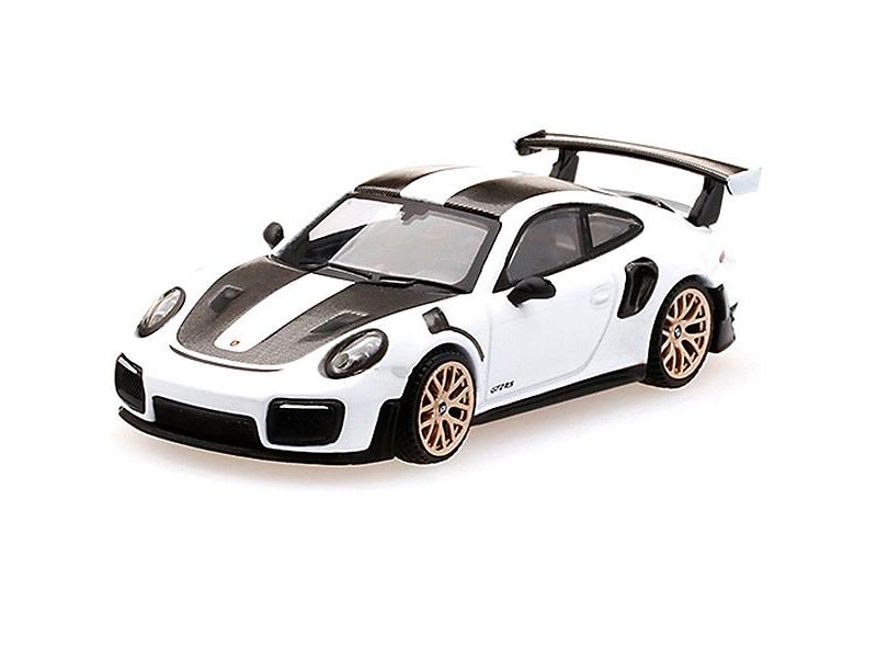 Porsche 911 GT2 RS Weissach Package GT White Metallic with Carbon Stripes Limited Edition to 2400 pcs 1/64 Diecast Model Car by True Scale Miniatures