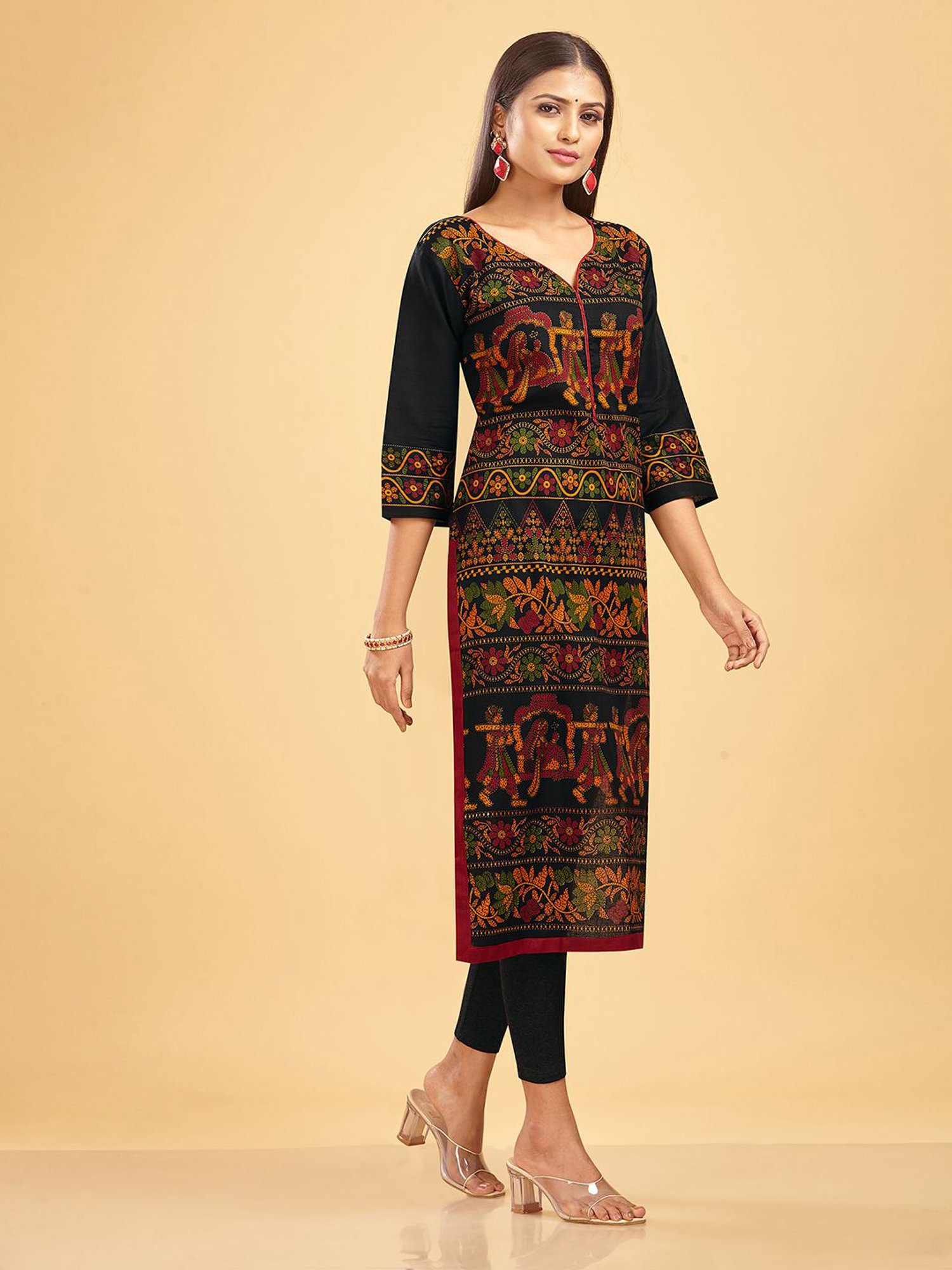 SHANVIKA Black Printed Cotton Straight Kurta
