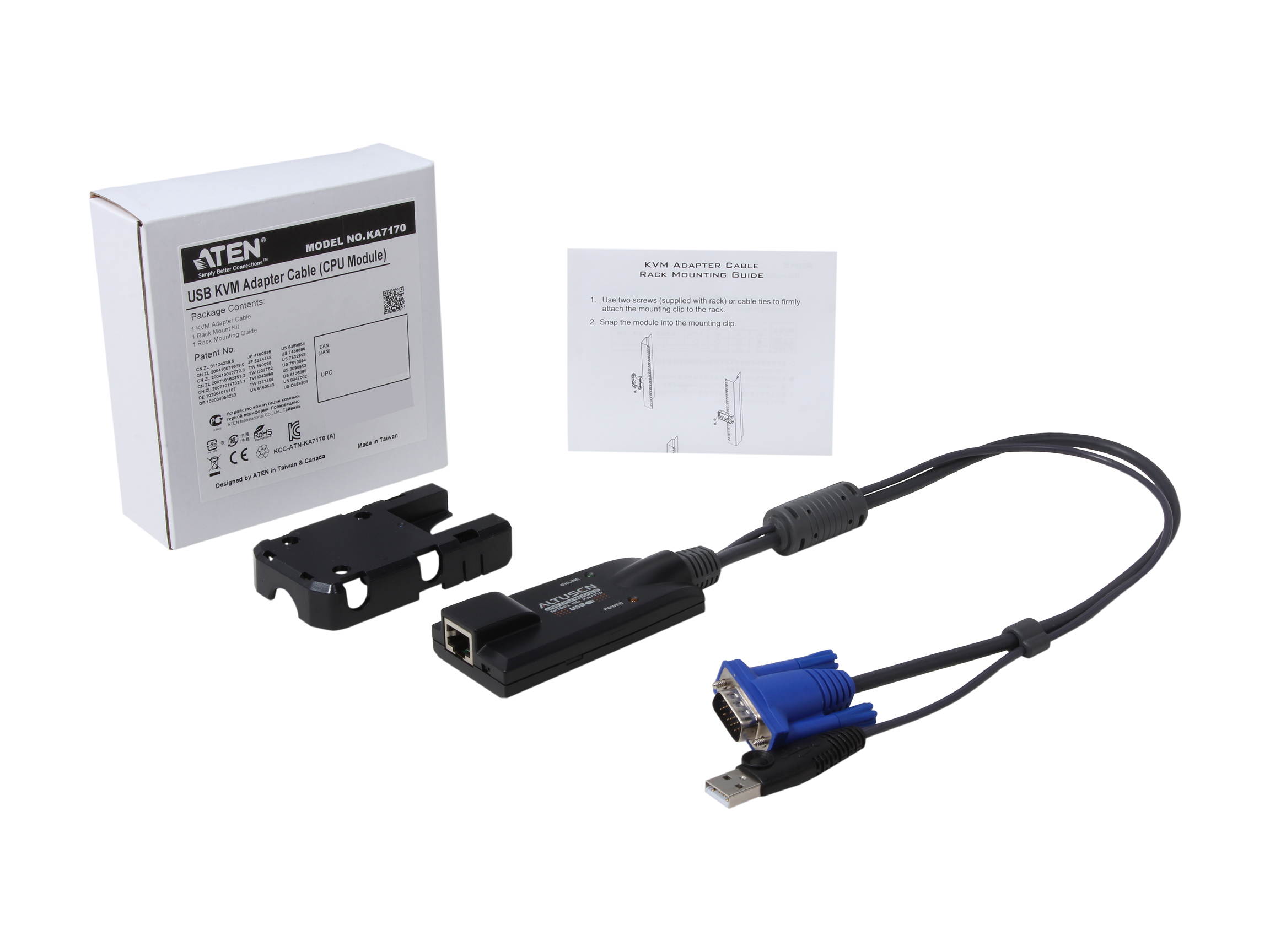 ATEN KA7170 KVM / USB extender- RJ-45 Female Network, Type A Male USB, HD-15 Male VGA - KA7170