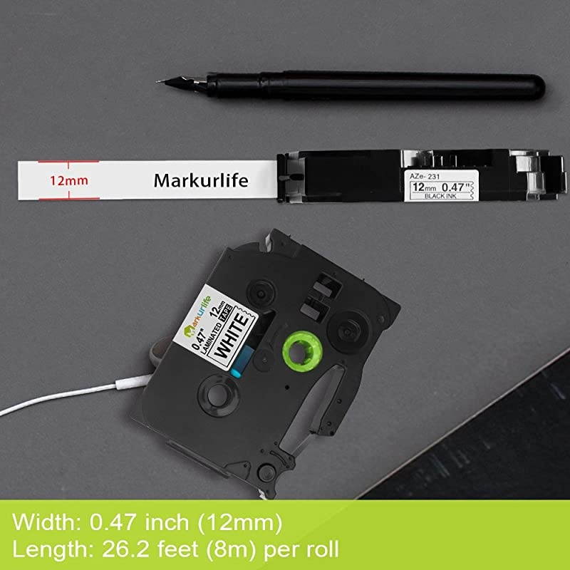 Compatible Label Tape Replacement for Brother PTouch TZ Tape TZe231 TZ231 12mm 047 Laminated Tape Black on White for PTouch Label Maker PTD200 PTD210 PTP400 PTD600 PT1750 PT1880