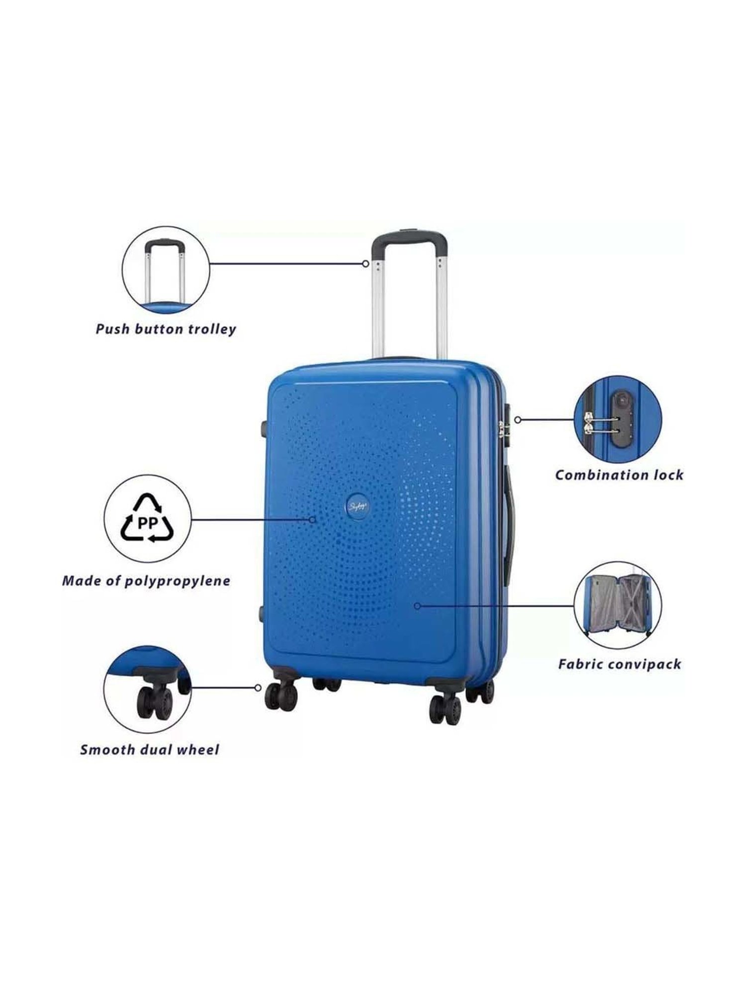 Skybags Zap Blue Printed Hard Medium Trolley Bag - 39 cm