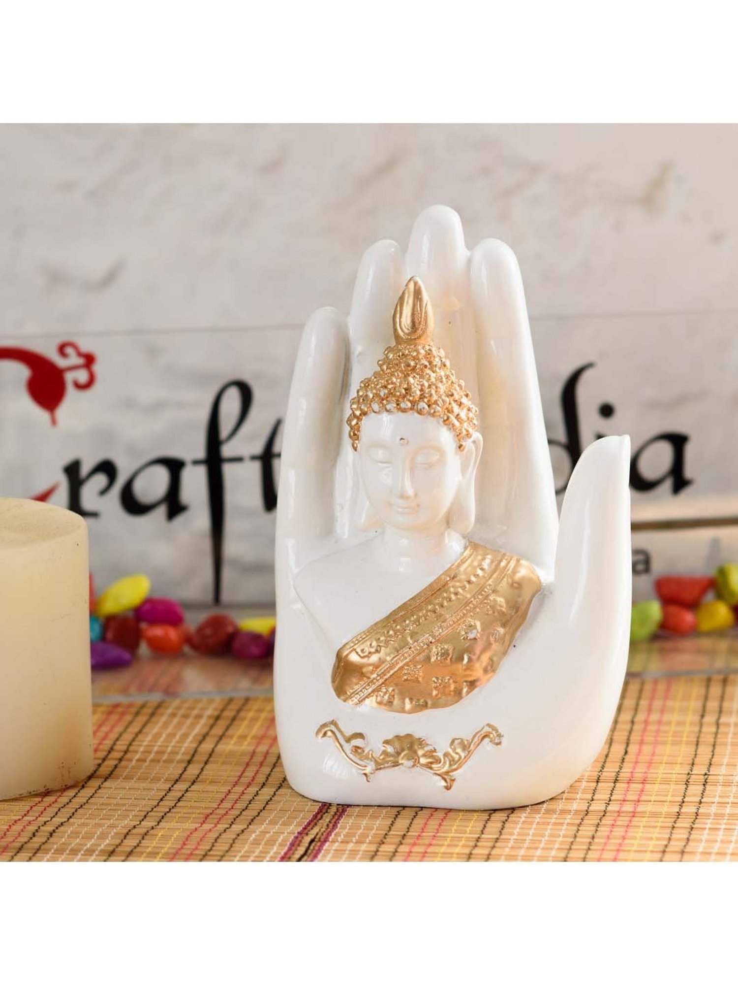 eCraftIndia Decorative Palm Buddha Figurine Showpiece