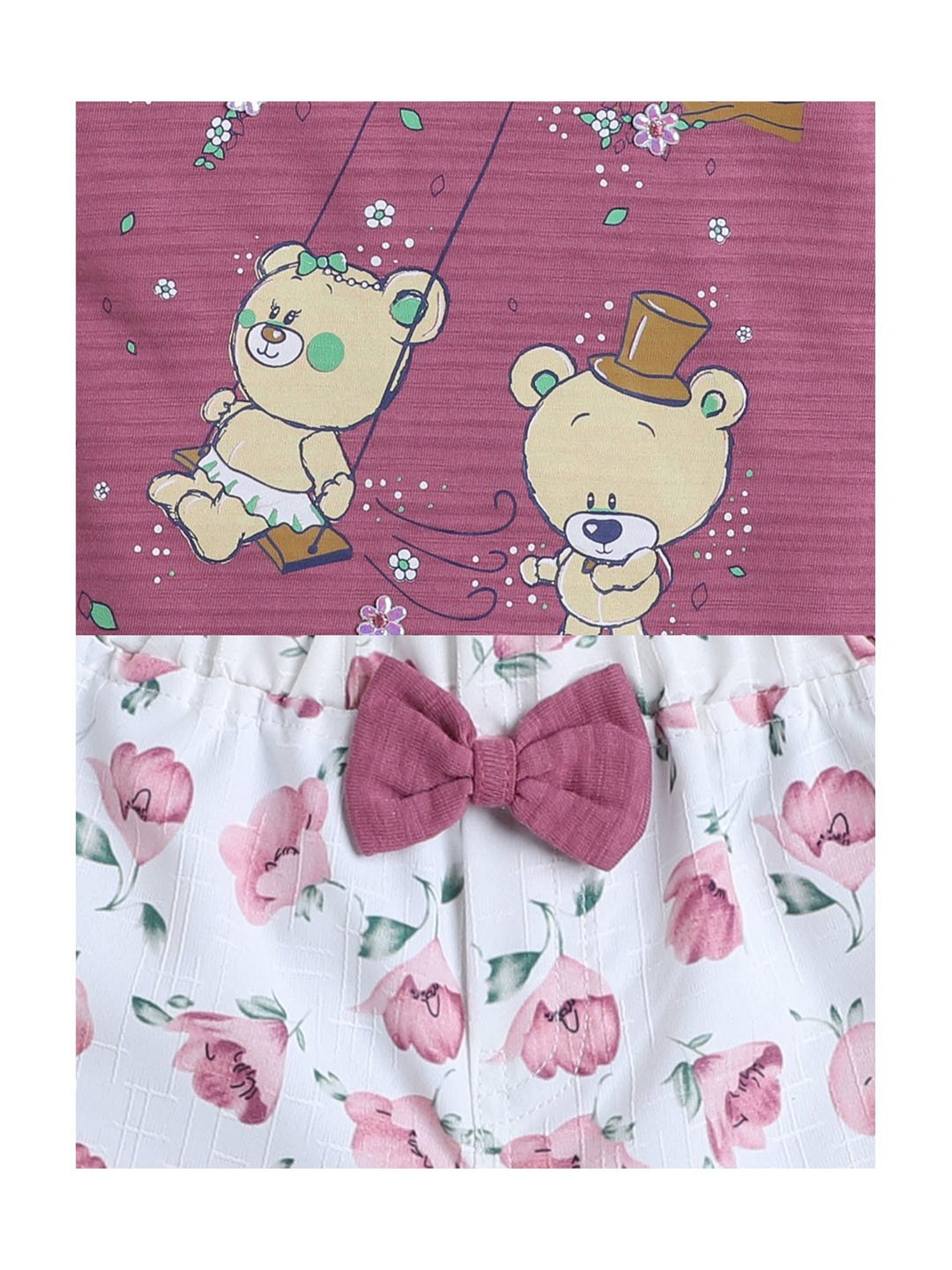 Bumzee Kids Mauve & White Printed Top with Shorts