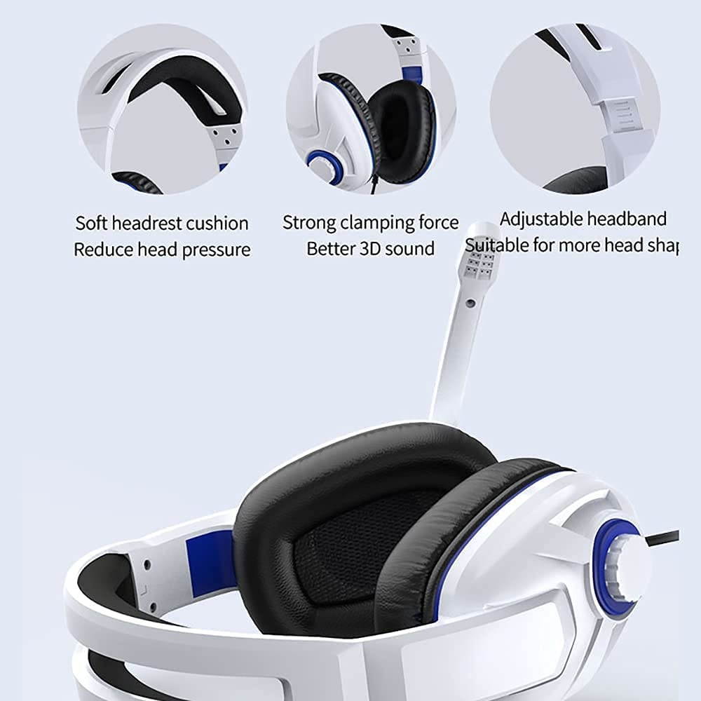 FnOoR Gaming Headset for PS5, Nintendo Switch, Unique Mic On-Off and Volume Control, with Noise Canceling Microphone Gaming Headset for PS5, PS4, PC and Mobile, 0.55lb Lightweight, White