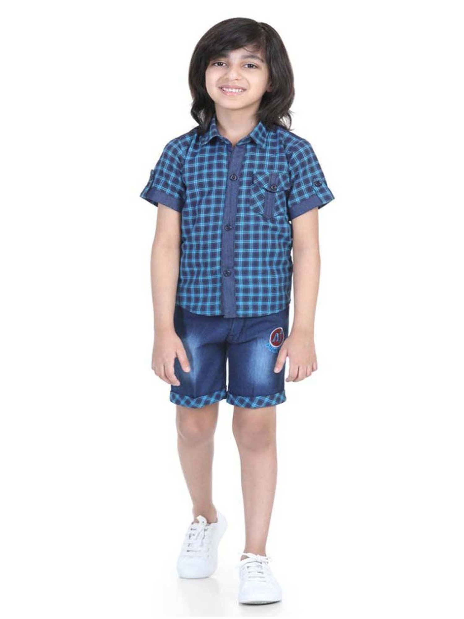 AJ Dezines Kids Blue Chequered Shirt Set