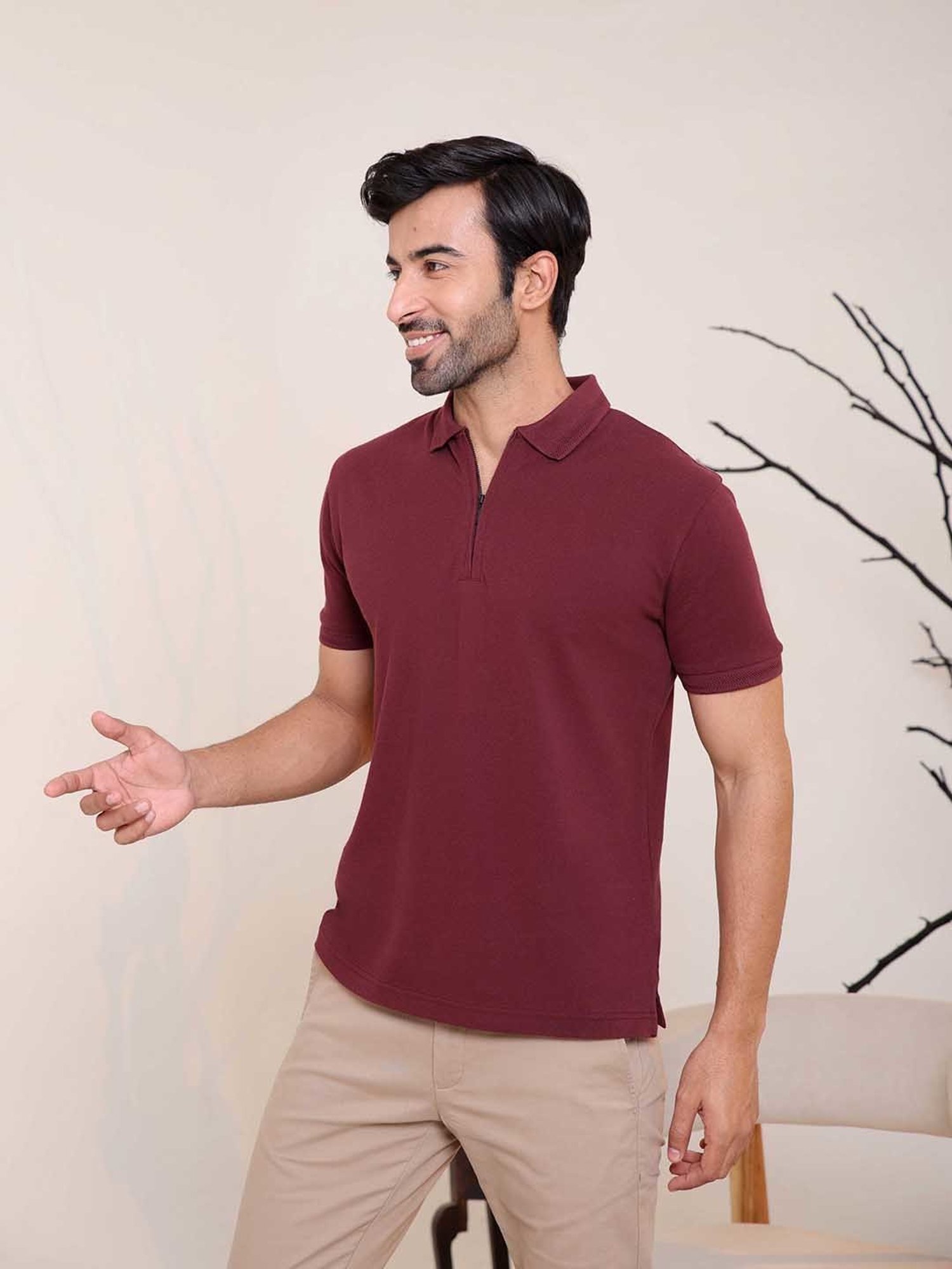 SUBTRACT Maroon Regular Fit Cotton Polo T-Shirt