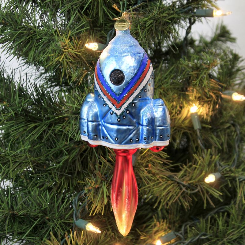 Morawski 8.5" Blue Space Ship With Flame Ornament Space Nasa Astronaut  -  Tree Ornaments