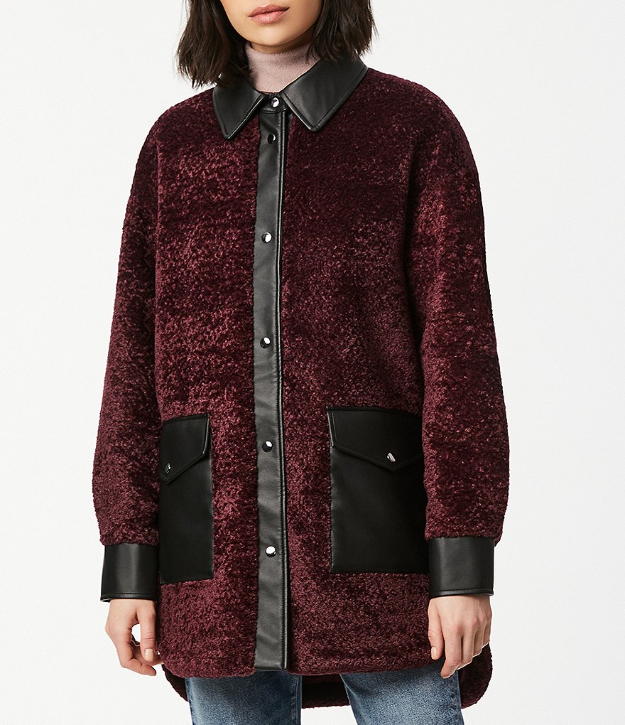 Kenneth Cole New York Short Water-Resistant Stand Collar Hooded Long Sleeve Chevron Puffer Jacket