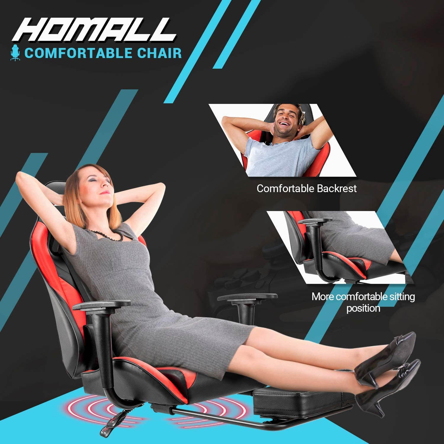 Homall Gaming Chair Computer Office Chair Ergonomic Desk Chair with Footrest Racing Executive Swivel Chair Adjustable Rolling Task Chair (Green)