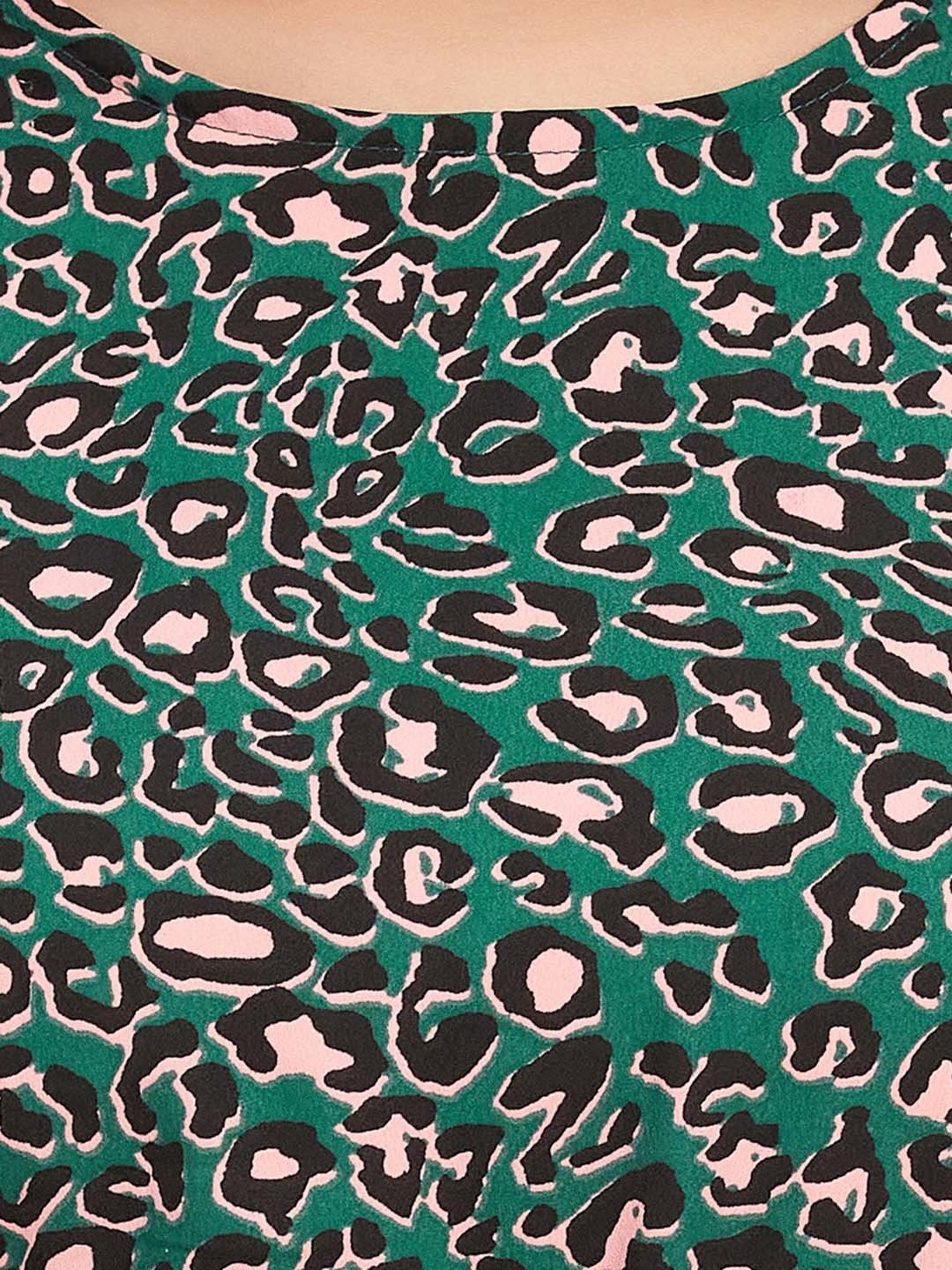 Clovia Green & Grey Printed Night Dress Pyjamas Set