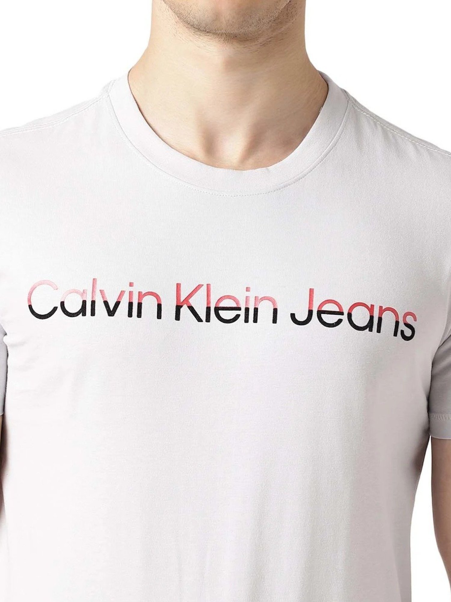 Calvin Klein Jeans Ghost Grey Cotton Slim Fit T-Shirt