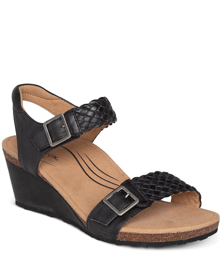 Aetrex Grace Woven Leather Wedge Sandals
