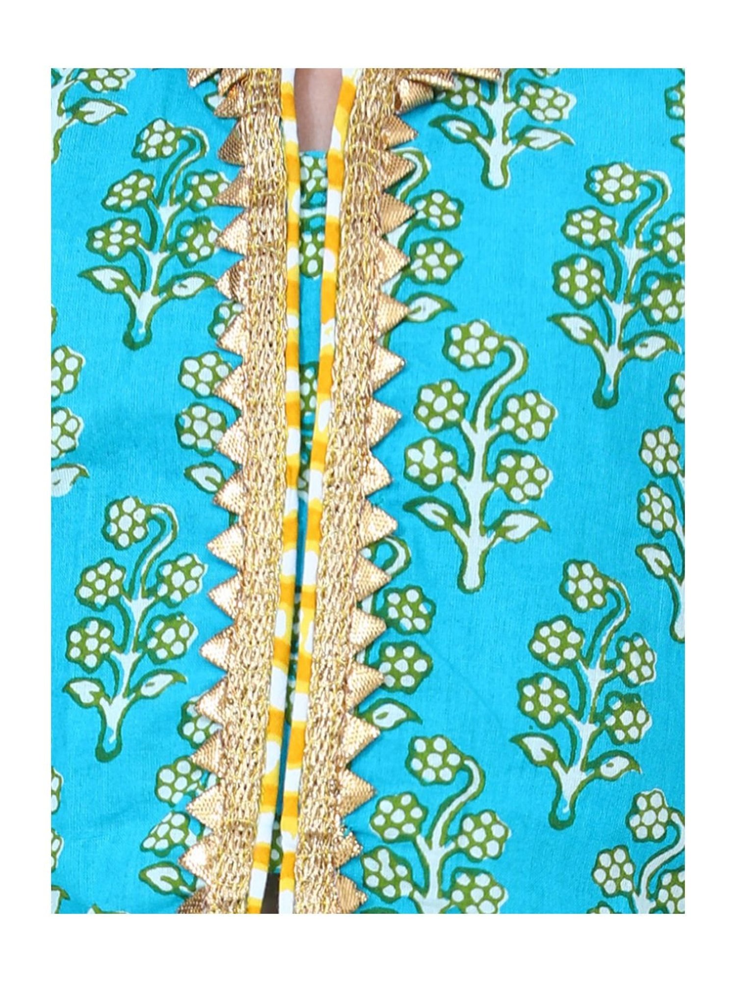 BownBee Kids Green Cotton Printed Lehenga Choli