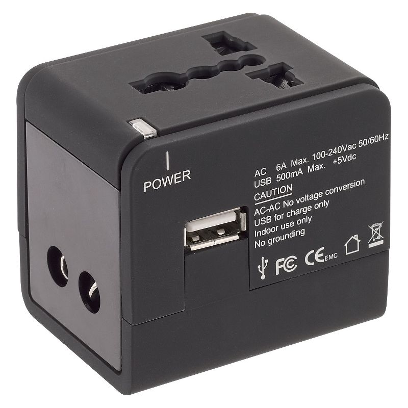 Lewis N. Clark Global Adapter with 2.4A Dual USB Charger - Black