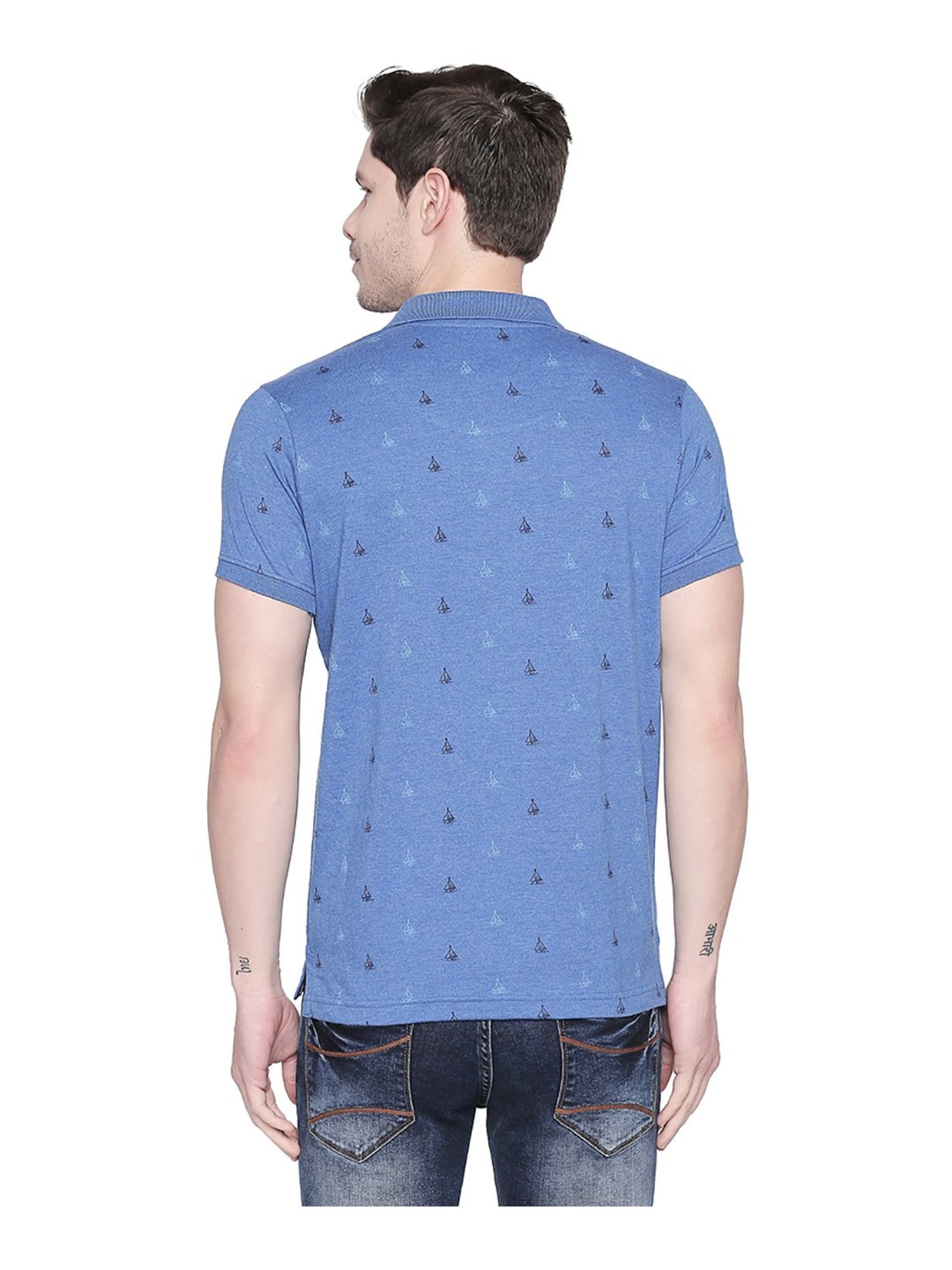Basics Blue Printed Polo T-Shirt
