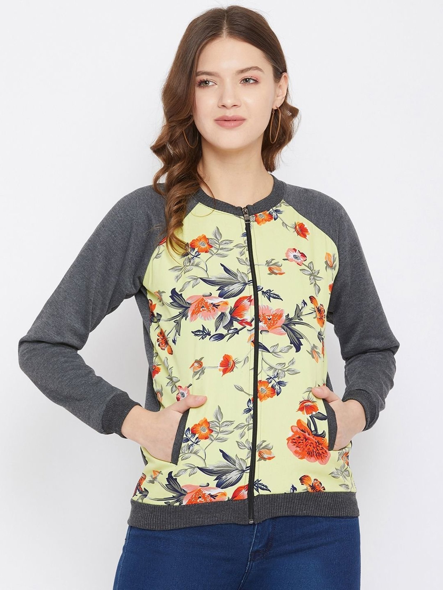 PURYS Grey & Yellow Floral Print Jacket