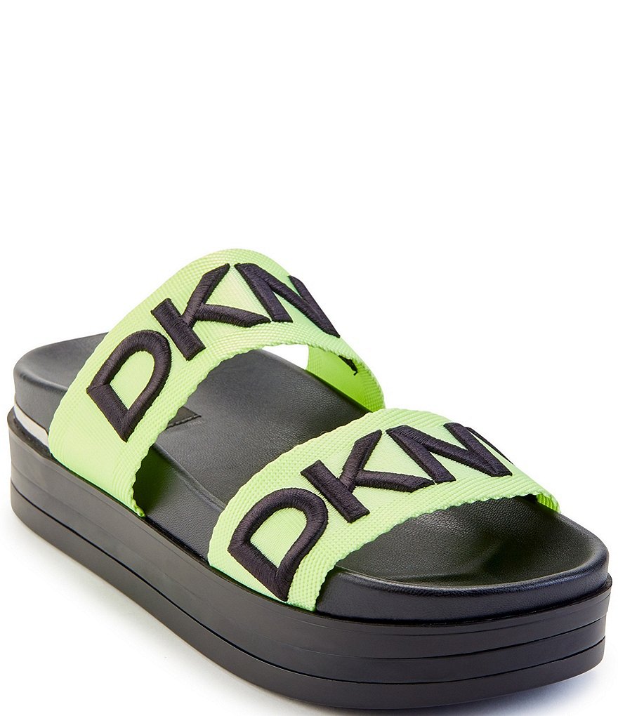 DKNY Tee 2 Band Logo Platform Slides