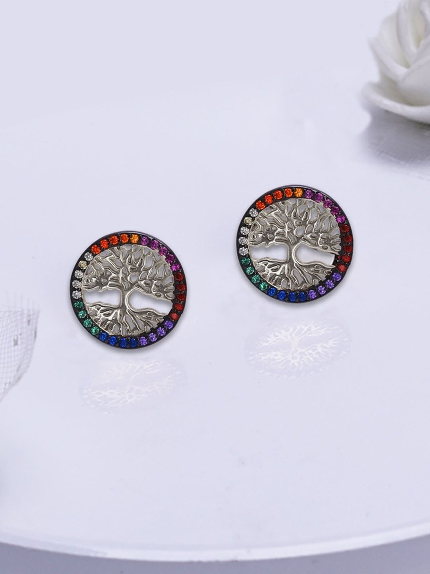 GIVA 92.5 Sterling Silver Rainbow Tree of Life Earrings for Women