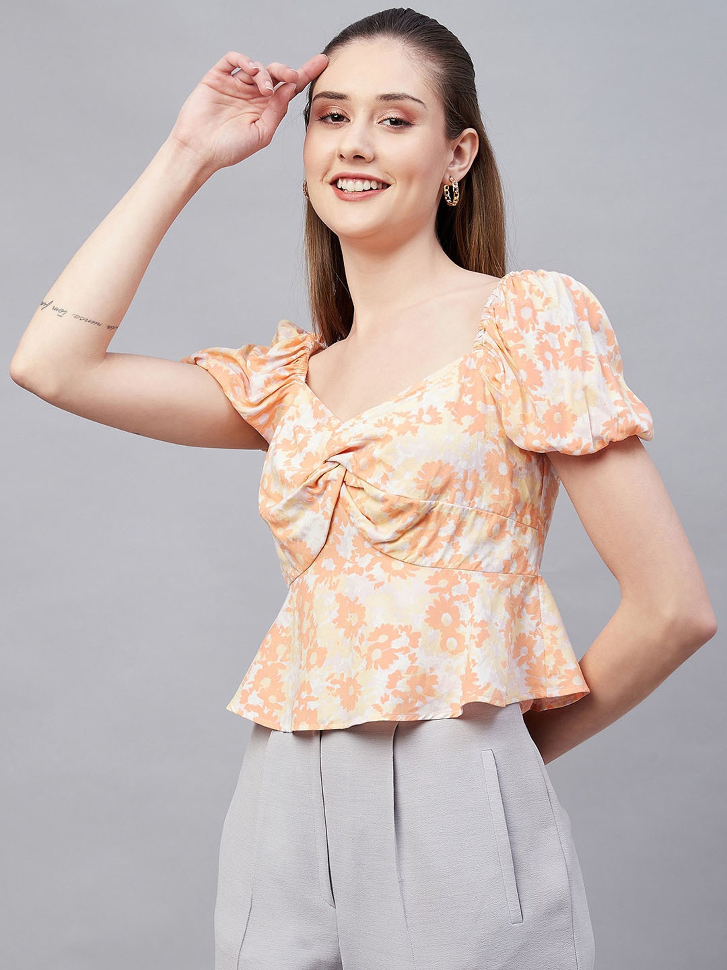 Marie Claire Multicolor Floral Peplum Top