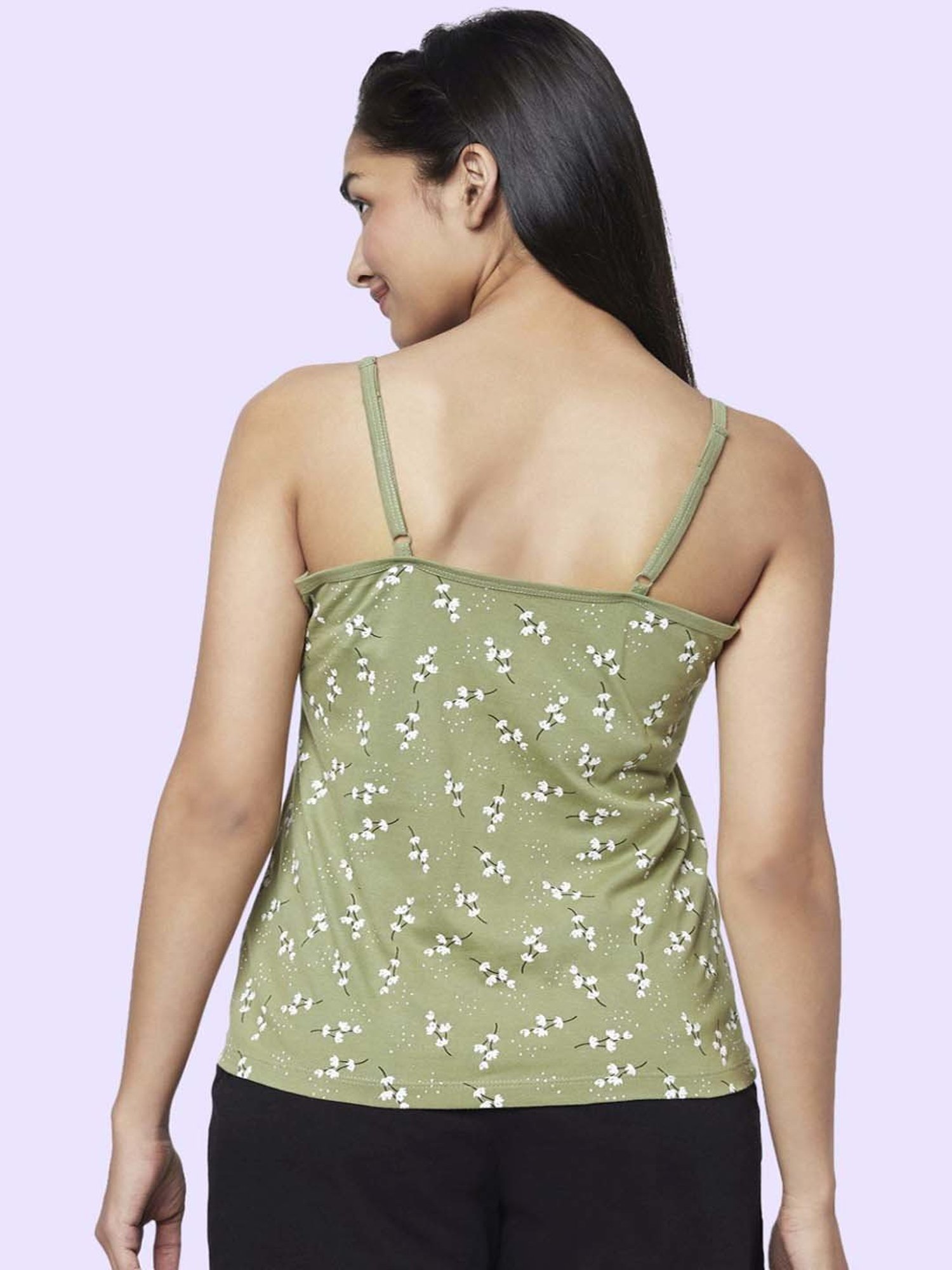 YU by Pantaloons Olive Green & Grey Cotton Printed Camisoles - Pack Of 2