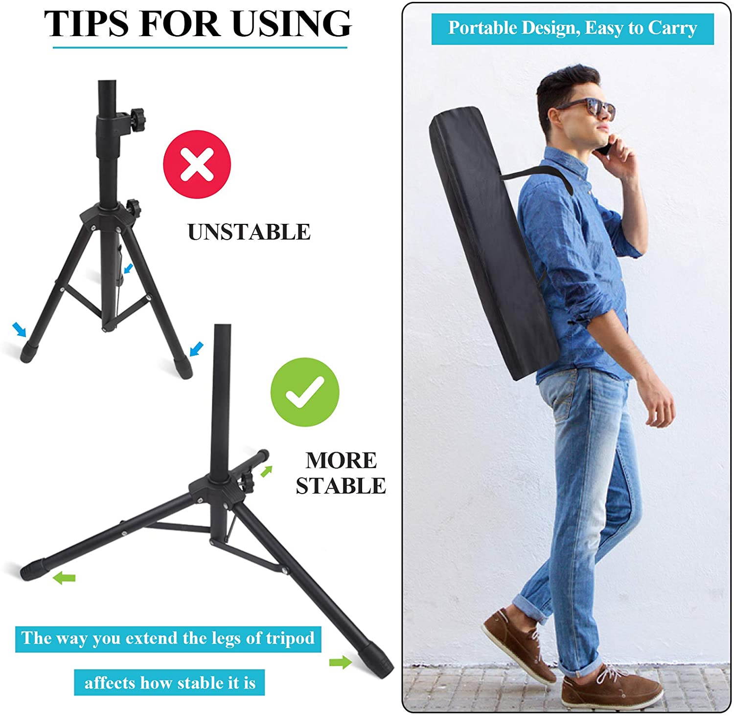 Phone iPad Tripod Stand, Upgrade Style Portable Floor Tablet Holder Mount Height Adjustable 20" to 60" for All 4.7-12.9" Phone and Tablets, Coming with iPhone Desktop Stand