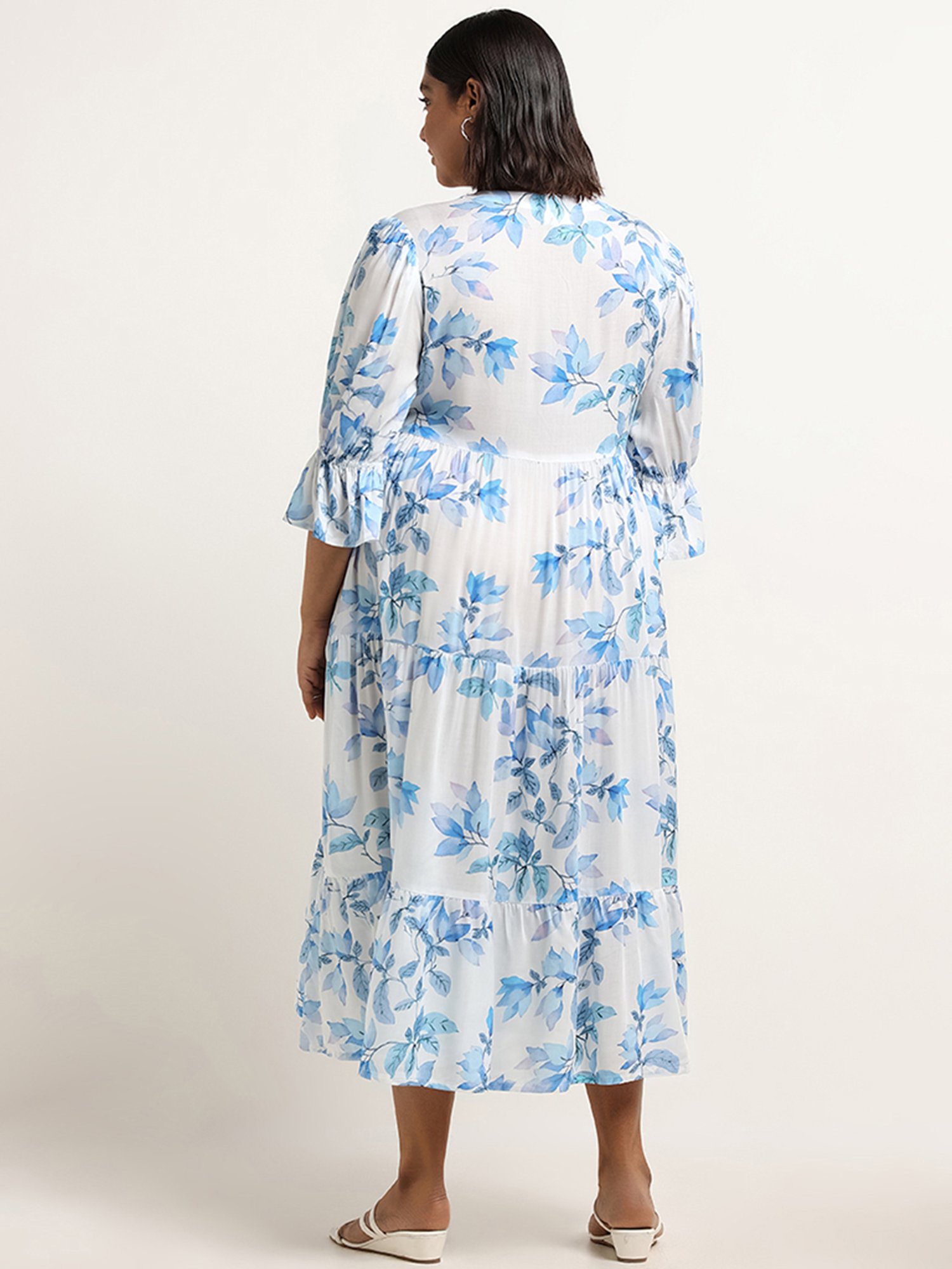 Diza by Westside Blue Printed Tiered Dress