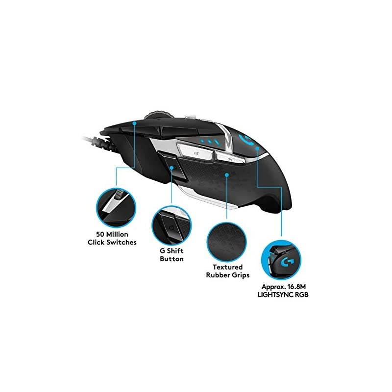 G502 Hero High Performance Gaming Mouse Special Edition, Hero 16K Sensor, 16 000 DPI, RGB, Adjustable Weights, 11 Programmable Buttons, On-Board Memory, PC/Mac - German Pack - Black/White