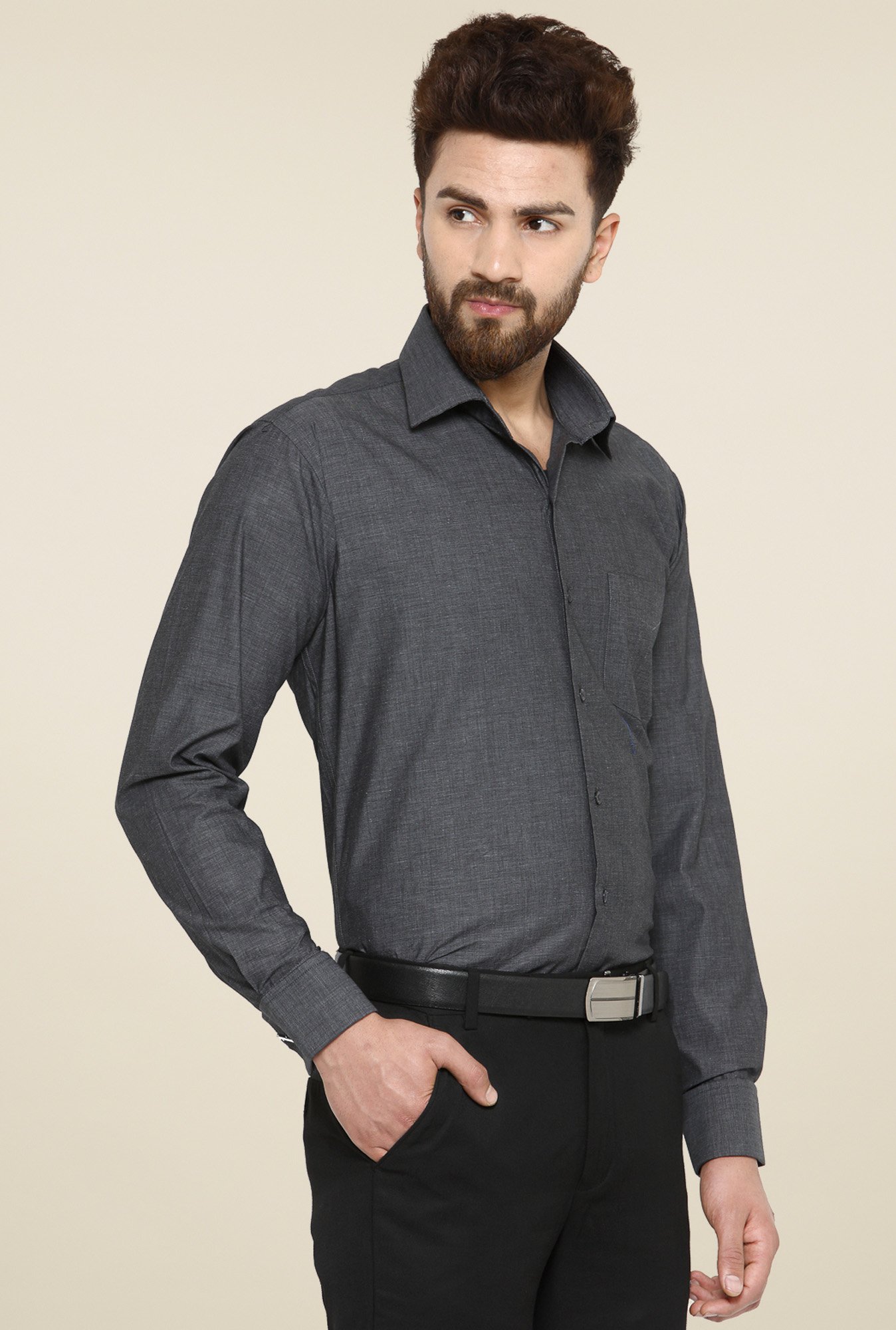 Hancock Charcoal Cotton Regular Fit Shirt
