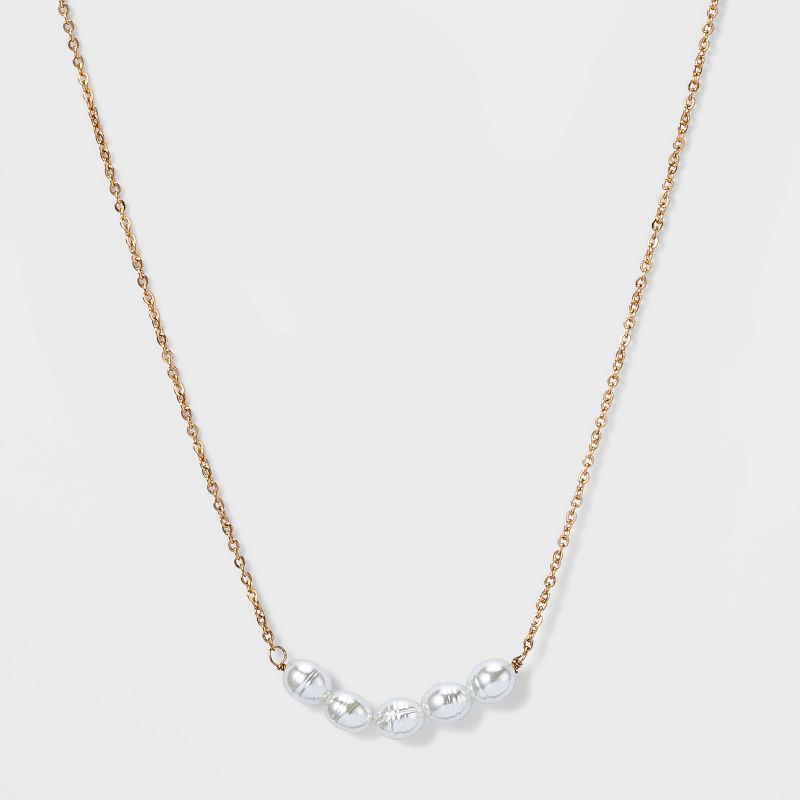 Delicate Glass Pearl Necklace - A New Day™ Gold