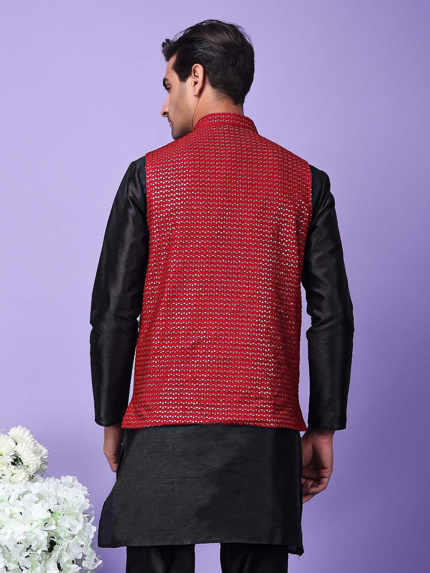 Hangup Maroon Regular Fit Embellished Nehru Jacket