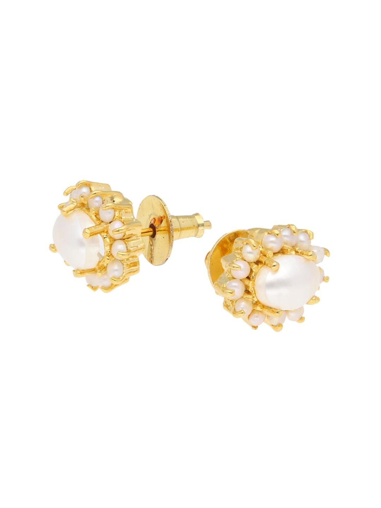 Sri Jagdamba Pearls Shine Golden & Pearl White Alloy Stud Earrings