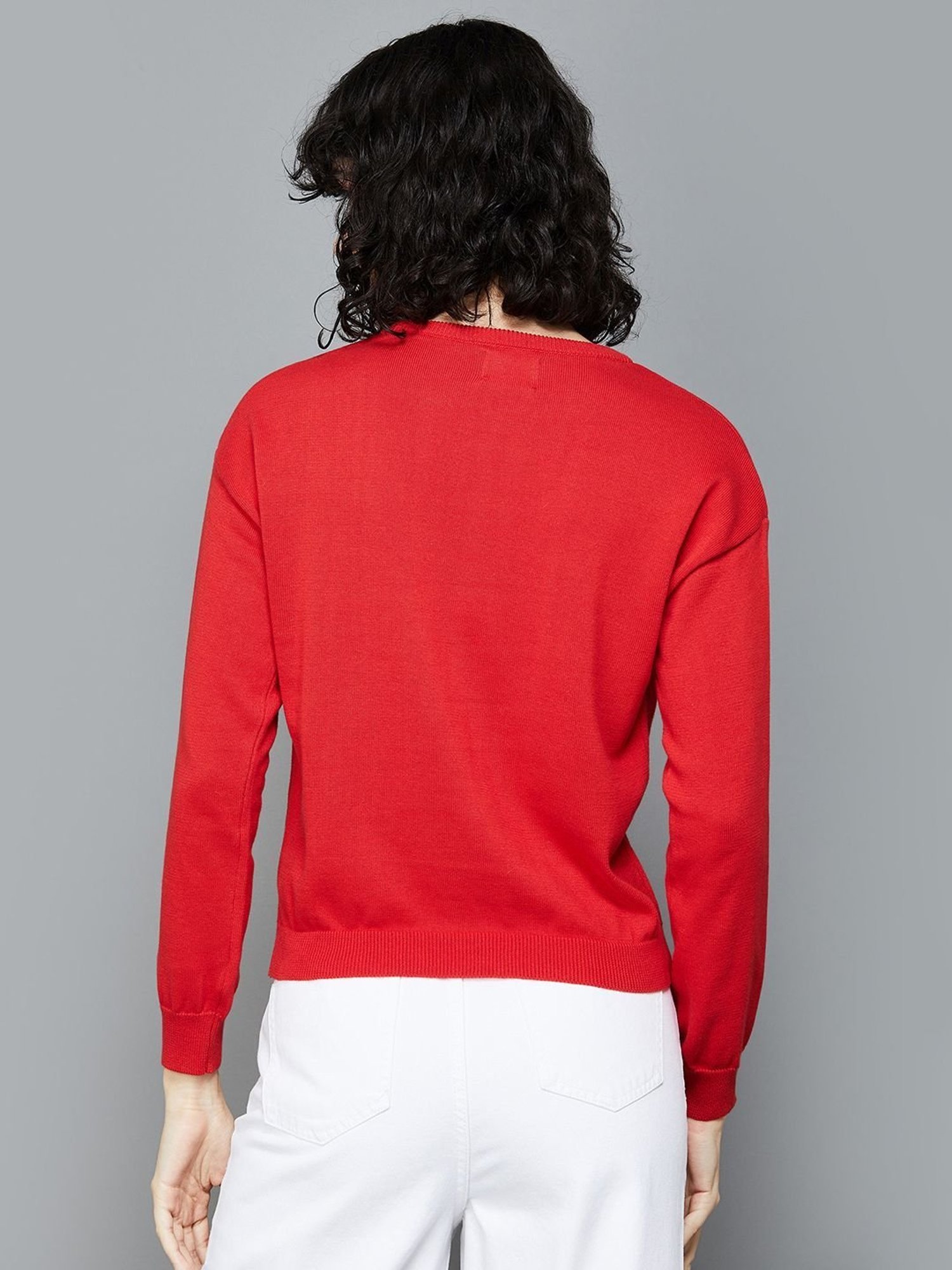 Ginger by Lifestyle Red Cotton Printed Sweater
