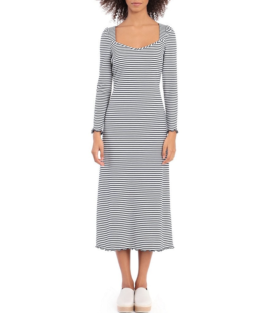 Maggy London Sweetheart Neck Stripe Rib Knit Midi Dress