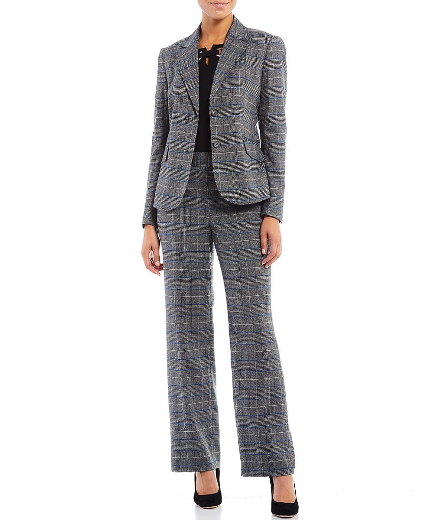 Kasper Petite Size Glen Plaid Notch Lapel Two Button Front Pocket Jacket