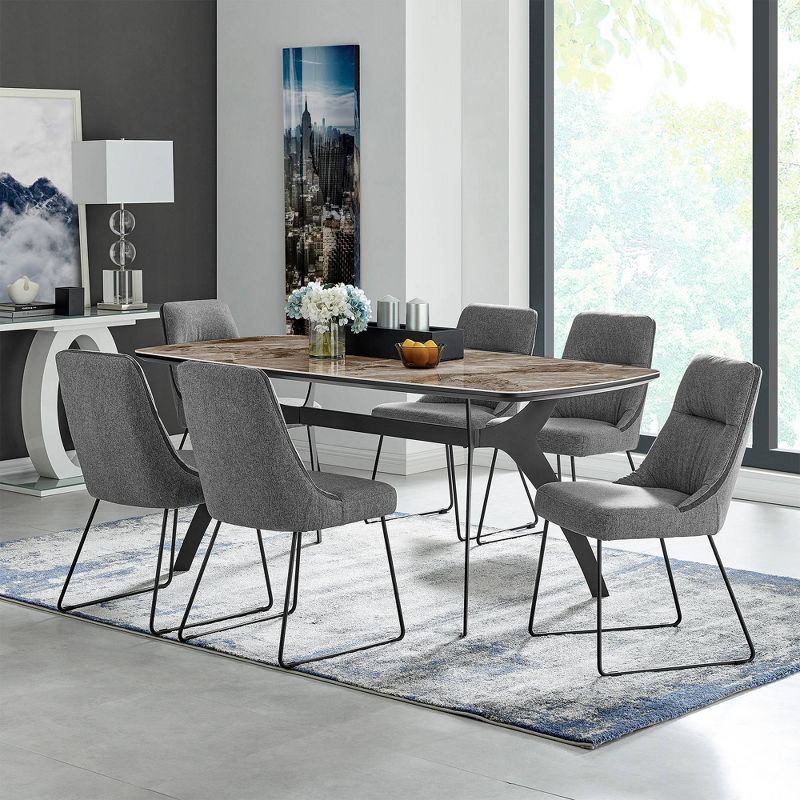 7pc Andes and Quartz Rectangular Dining Set Gray - Armen Living