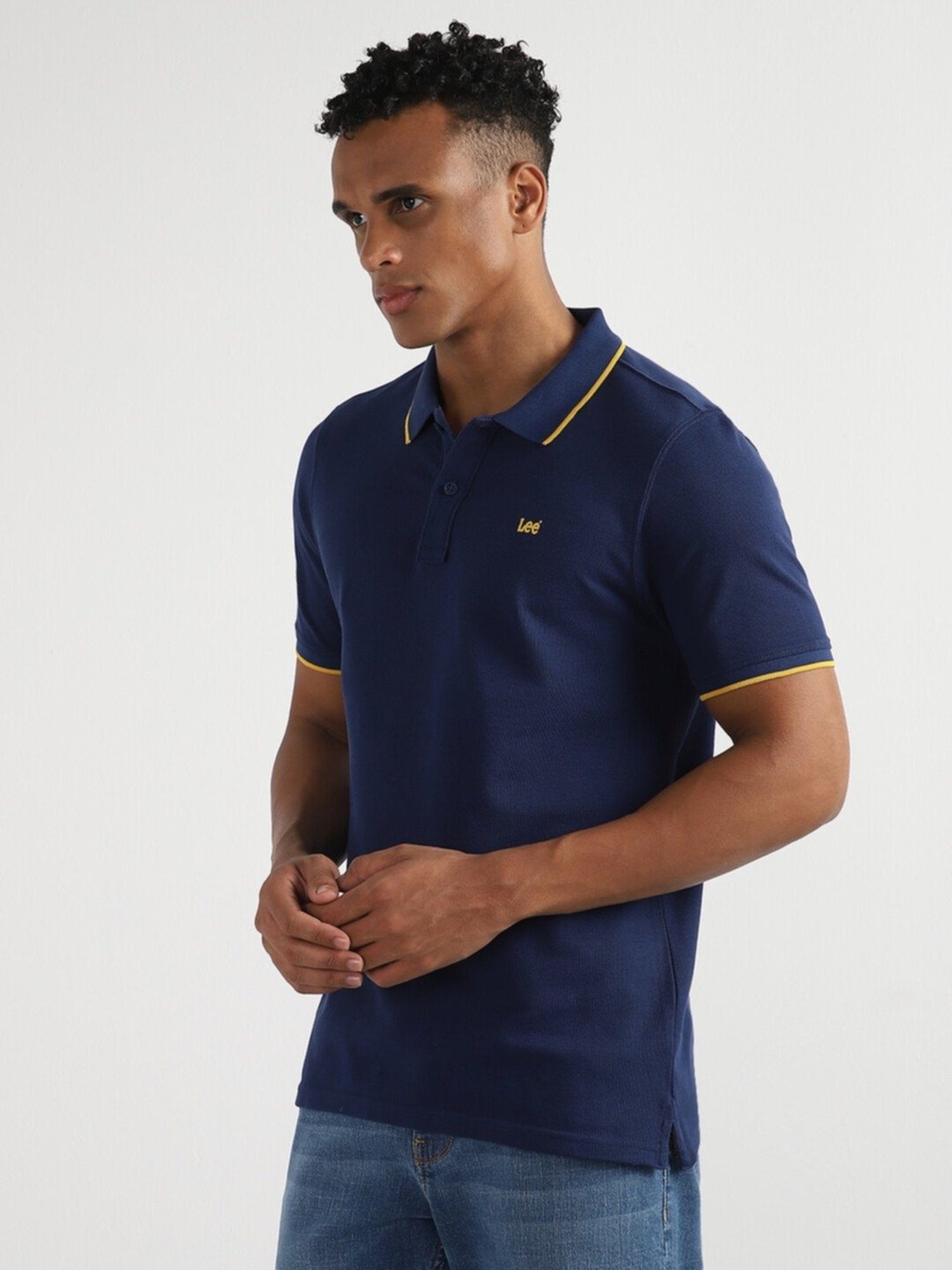 Lee Navy Cotton Slim Fit Polo T-Shirt