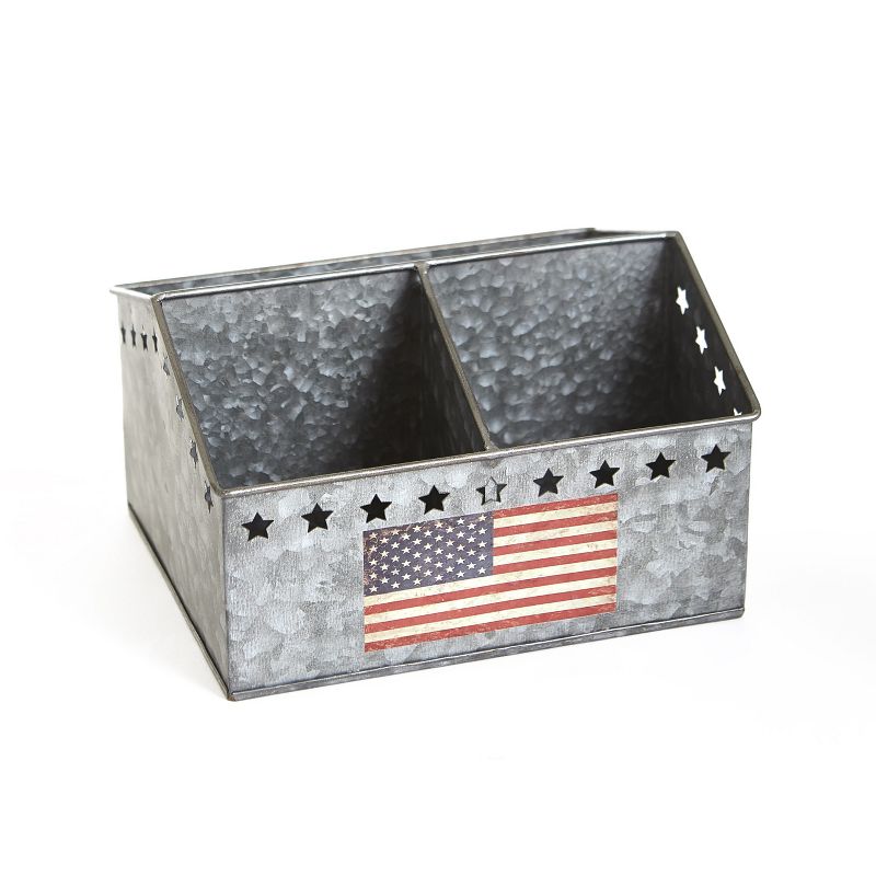 Lakeside Americana Metal Flatware and Napkin Holder Tray with Flag Motif