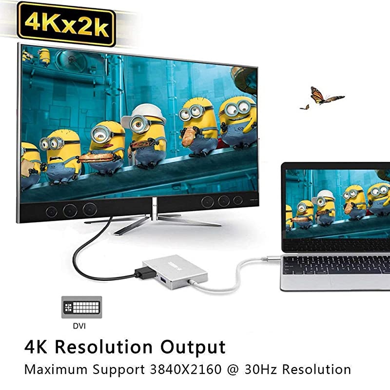 USB C to HDMIDVIVGA Adapter  4 in 1 USB 30 TypeC Hub VGAHDMIDVI Video Adapter 4K UHD Support HDMIampVGA DVIampVGA Simultaneously Male to Female MultiDisplay Video Converter