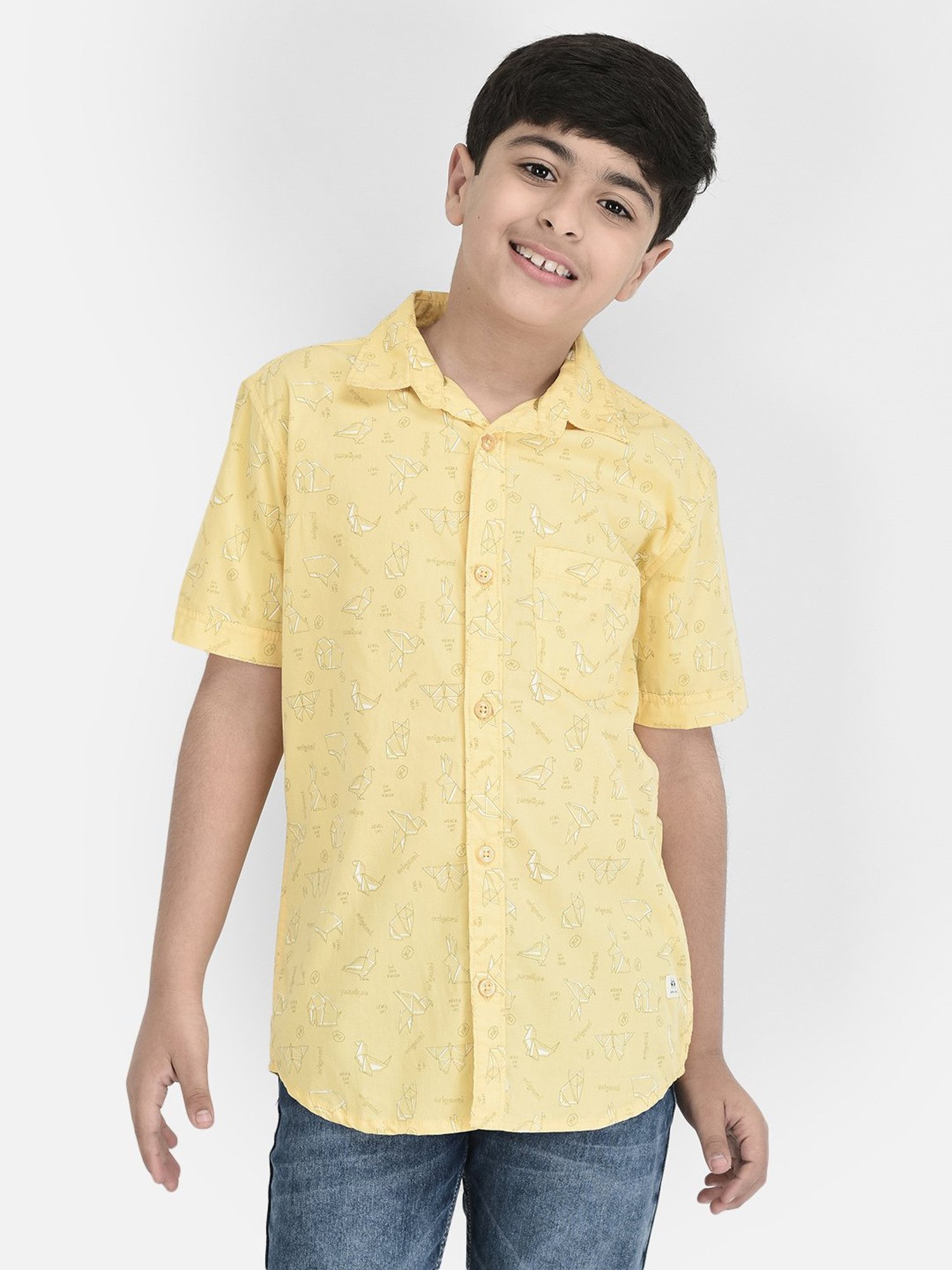 Crimsoune Club Kids Yellow Printed Shirt