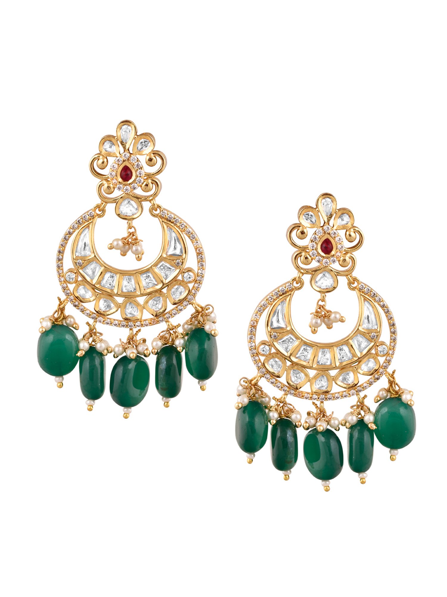 Curio Cottage Meira Emerald Green Chandbali Earrings