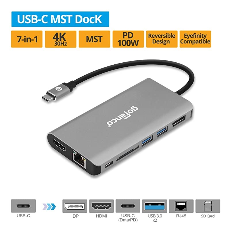 USB-C to Dual 4K DisplayPort MST Adapter Splitter, 4K @30Hz, USB Type C to Displayport Multi Monitor Converter, Thunderbolt 3 Compatible, for Windows PCs, NOT Mac, (DP Alternate Mode Required)
