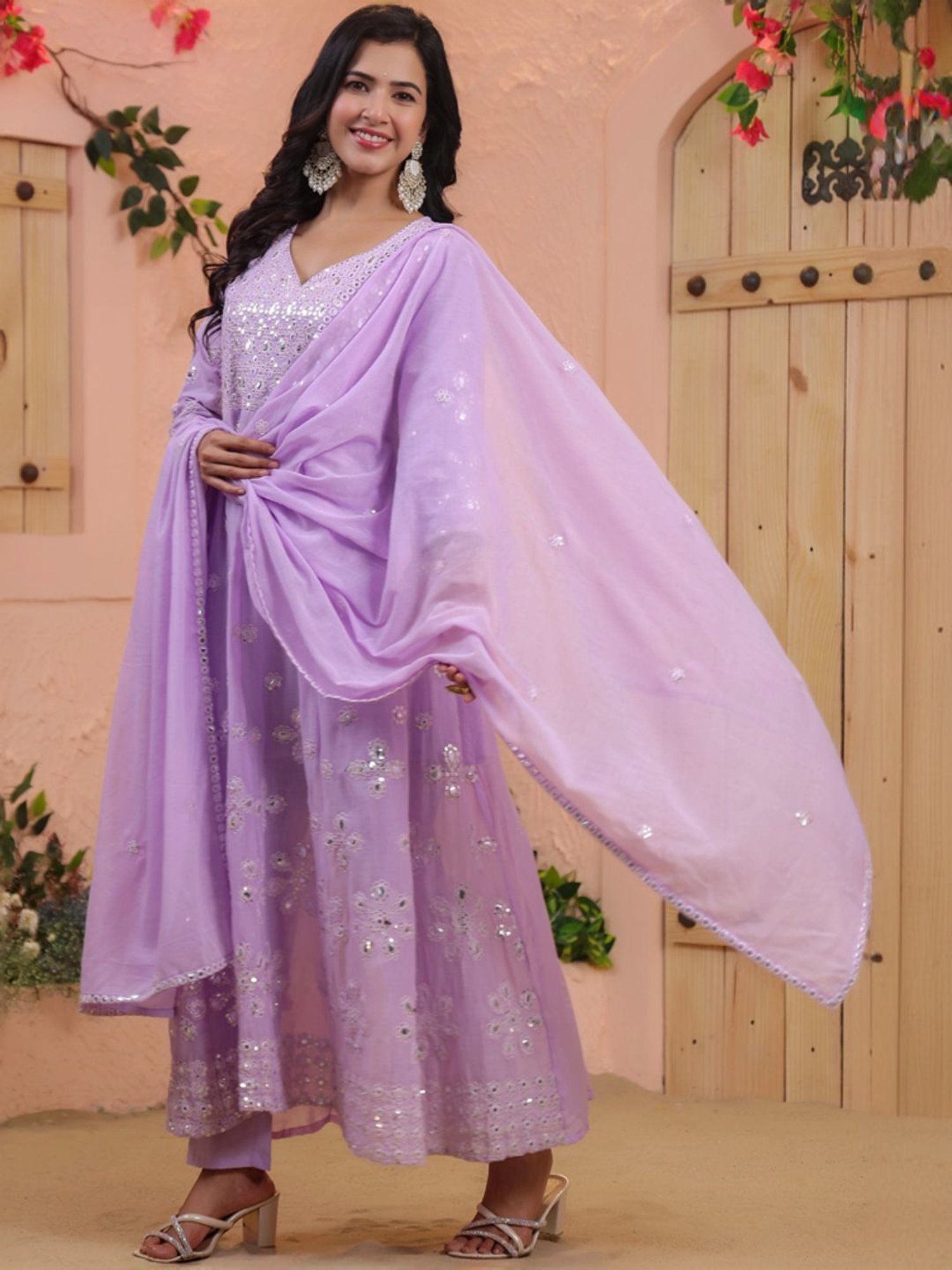 SCAKHI Purple Cotton Embroidered Kurta Pant Set With Dupatta