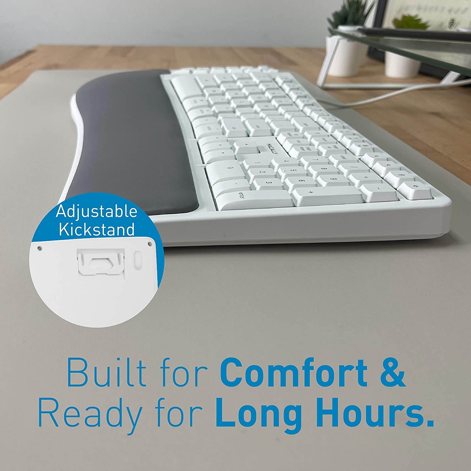 Macally Mac Wired Keyboard with Wrist Rest - Natural and Comfortable Typing - Split Ergonomic Keyboard for Mac with 110 Keys, 21 OSX Shortcuts, and 5ft USB-A Cable - Mac USB Keyboard Ergonomic Design