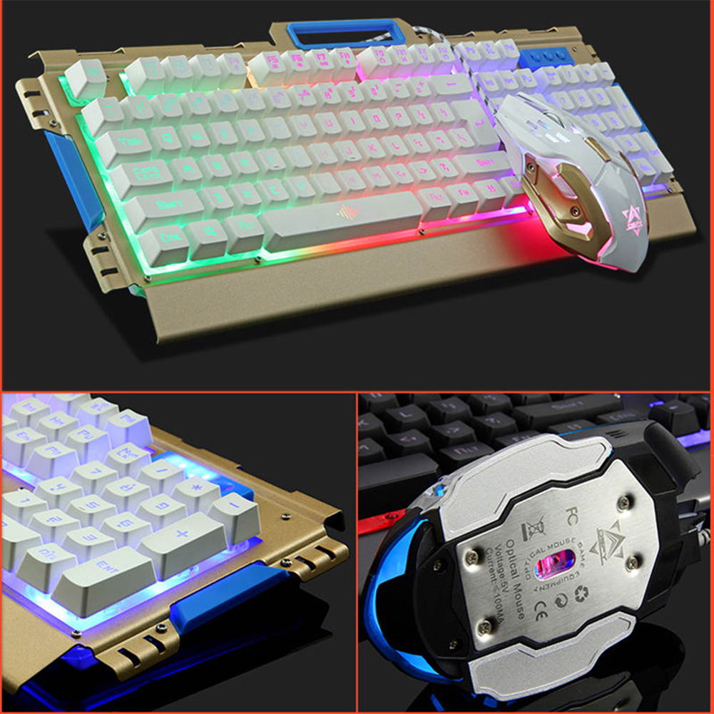 UrChoiceLtd&reg; 2017 New K-33 Wired LED Backlit Multimedia Ergonomic Usb Gaming Keyboard Metal Waterproof + Wired 1200DPI / 1600DPI / 2400DPI / 3200DPI Backlit Optical Usb Gaming Mouse Sets For Computer