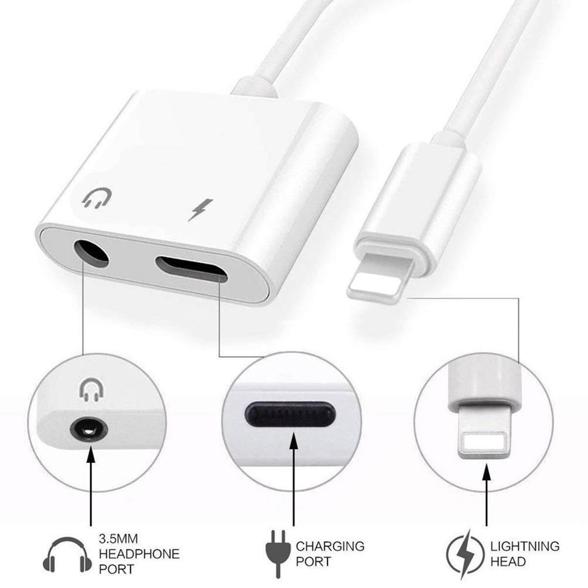 HXYPPY Compatible iPhone Audio Adapter to 3.5mm Jack Headphone Adaptor Replacement iPhone X 8/8Plus 7/7Plus Earphone 3.5mm Aux Audio & Charging & Music Headset Cable Support iOS 11.4 System