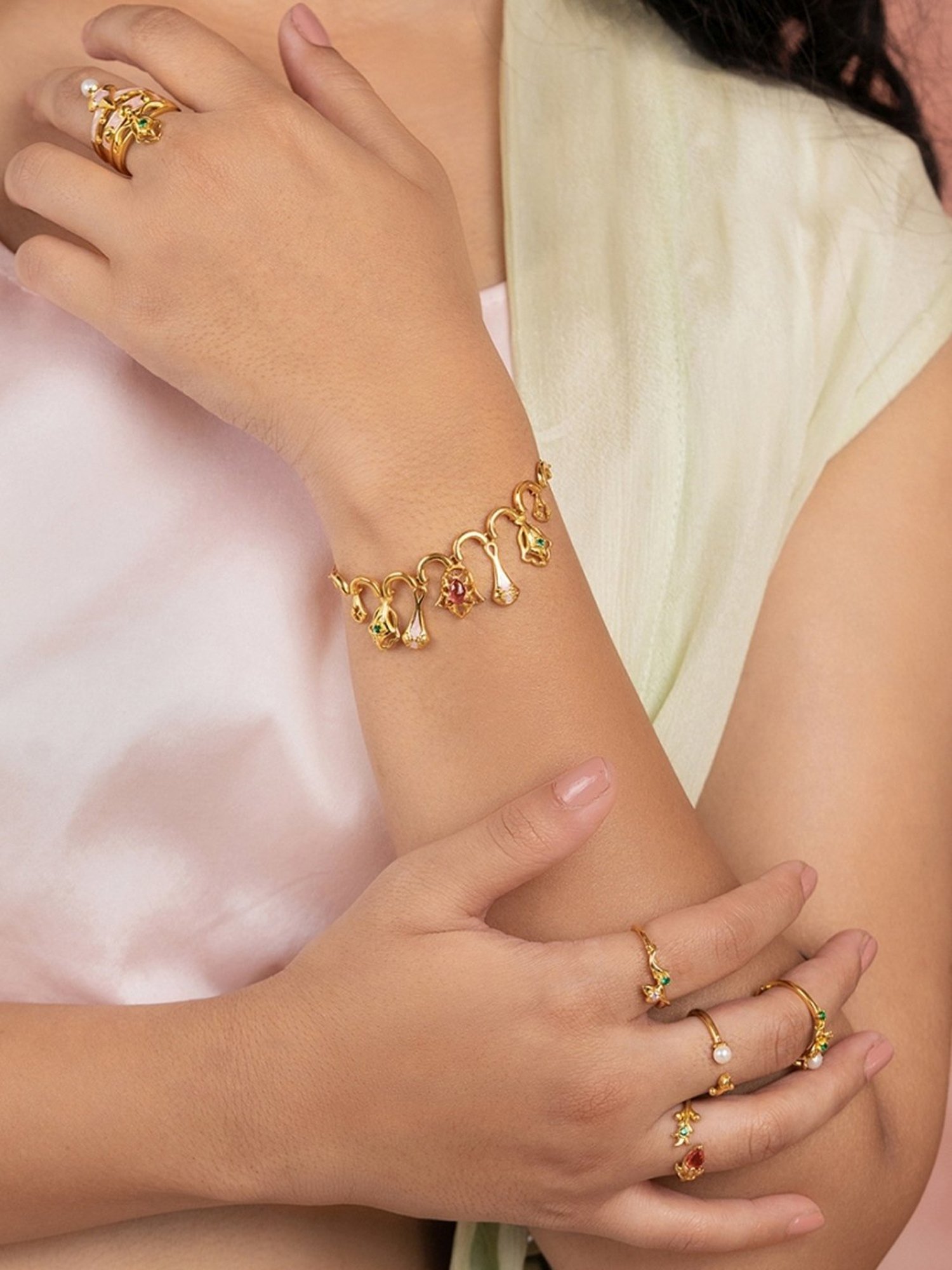 Shaya 92.5 Sterling Silver Yellow Gold Shaadi Squad Bridechilla Flexible Fit Bracelet for Women