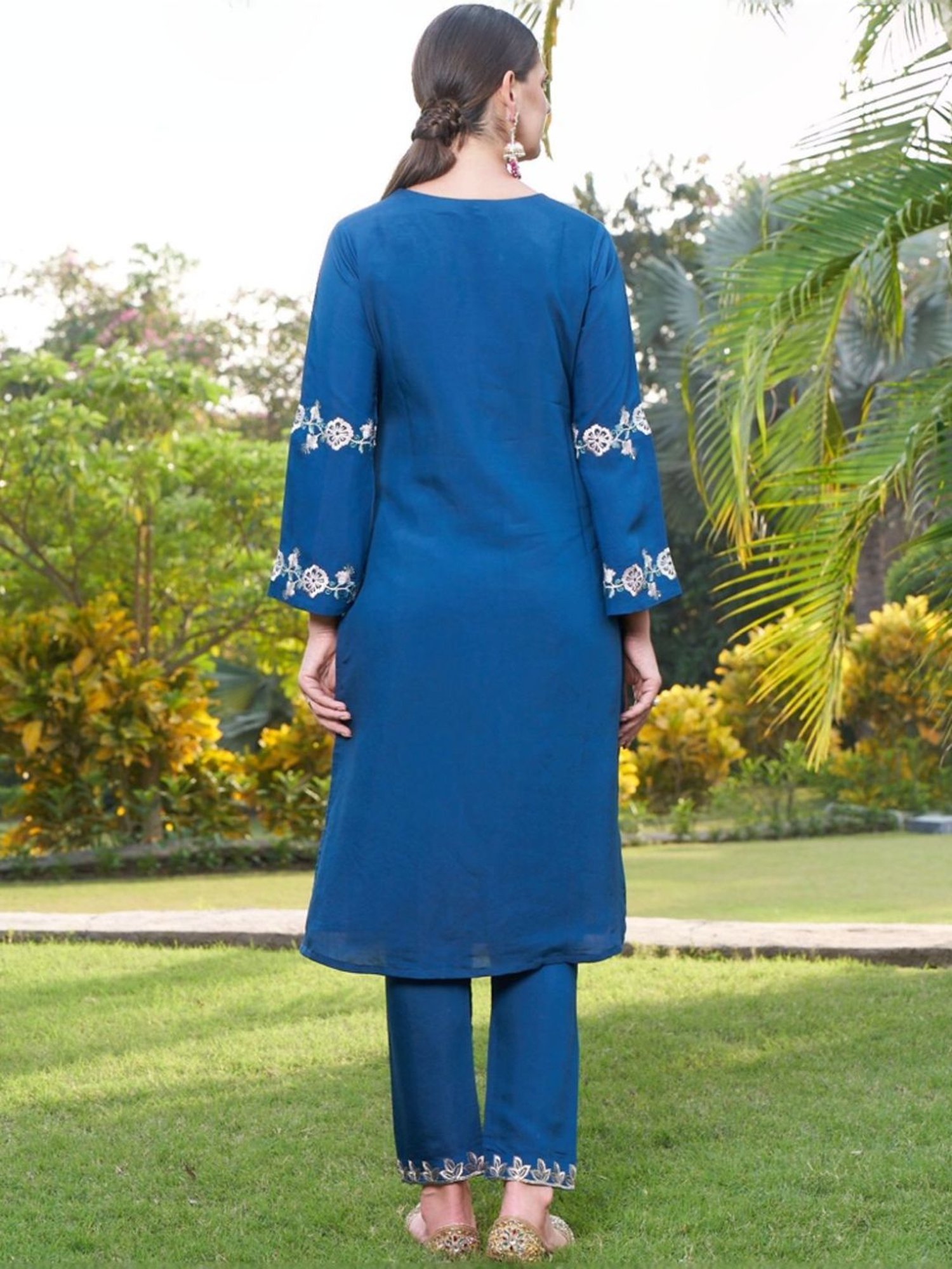 Autumnlane Blue Maksoor Azure Full Work Pakistani Kurta with Pant and Dupatta