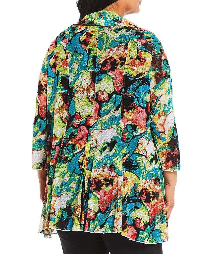 Ali Miles Plus Size 3/4 Sleeve Printed Onionskin Jacket