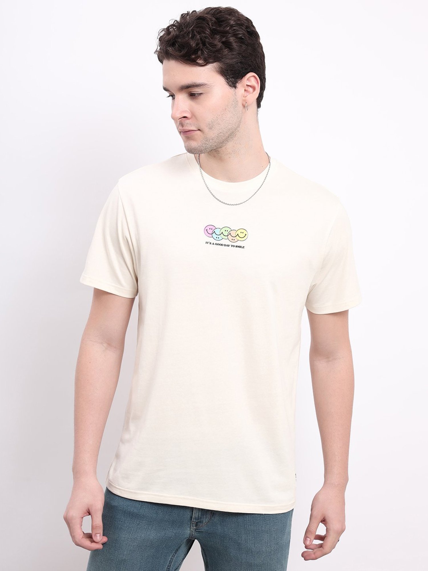 Lee Light Beige Comfort Fit Graphic Print Cotton Crew T-Shirt