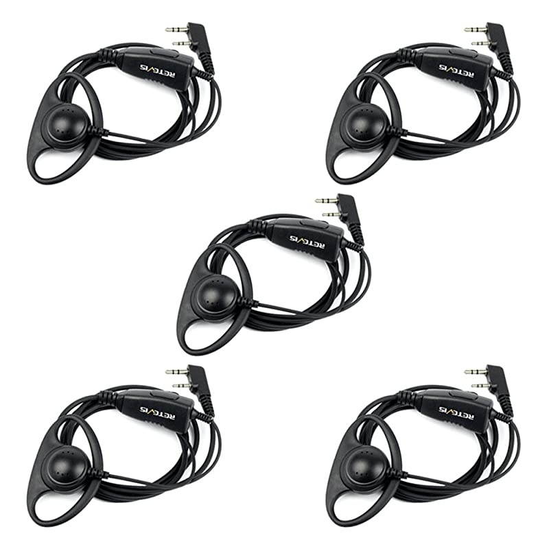 Walkie Talkies Headset 2 Pin D Shape Radio Earpiece with Mic for Baofeng UV5R  RT15 RT22 RT28 RT46 Kenwood TwoWay Radios 5 Pack